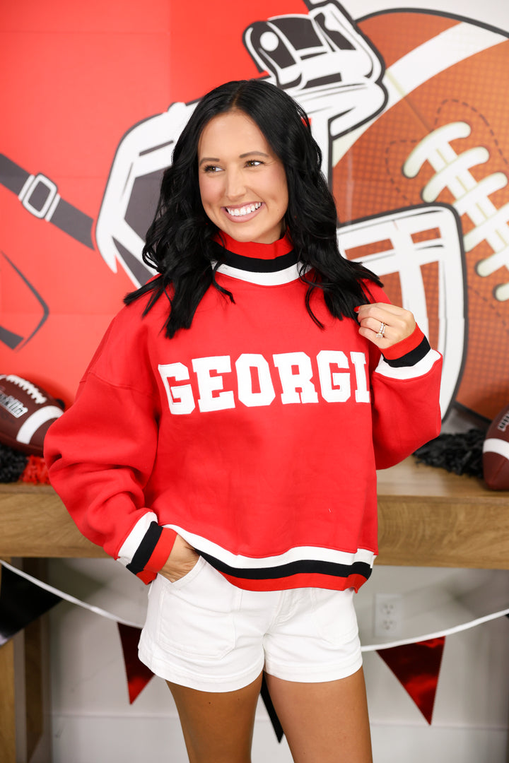 GEORGIA Colorblock Trim Sweatshirt "Red"