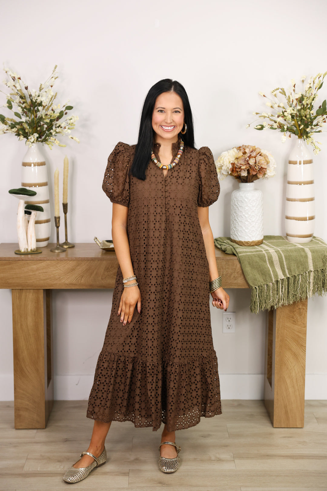 The Everlasting Eyelet Dress "Brown"