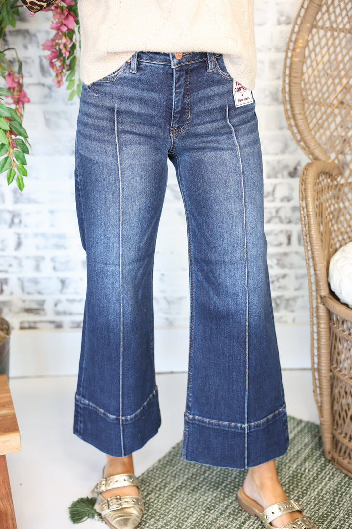 Risen - TC Mid Rise Crop Wide Pintuck Front Jeans "Deep Blue"
