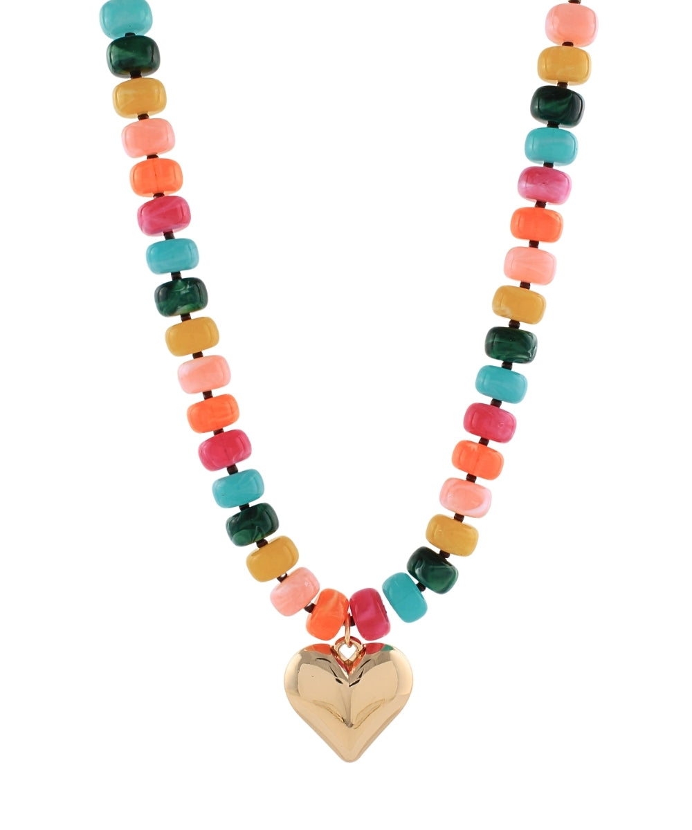 Puffy Heart Rondelle Necklace "Multi"