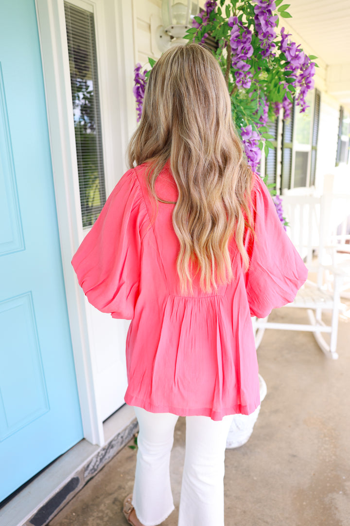 Coral Pink Collared Top