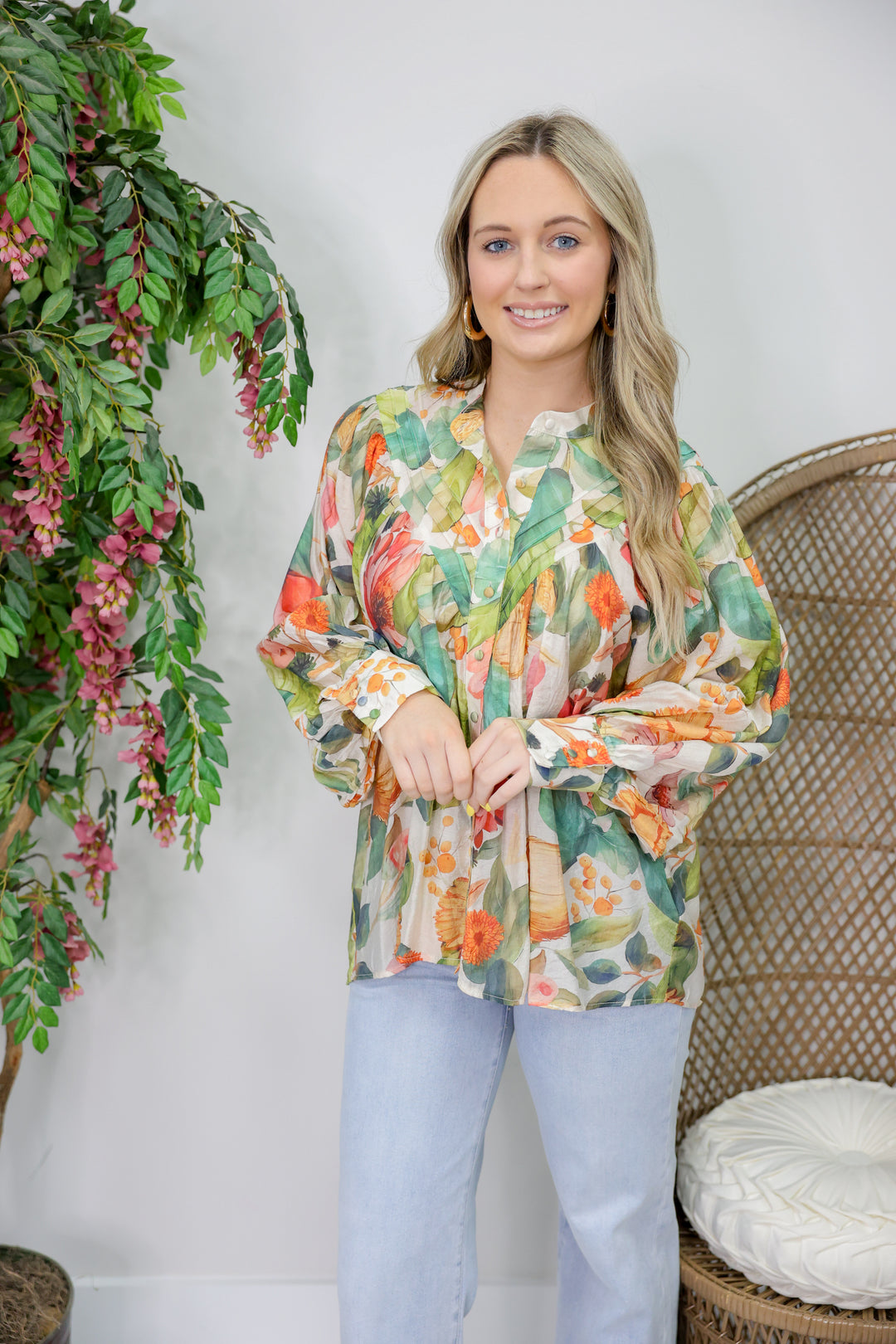 Floral Printed Button Down "Forest Bloom"