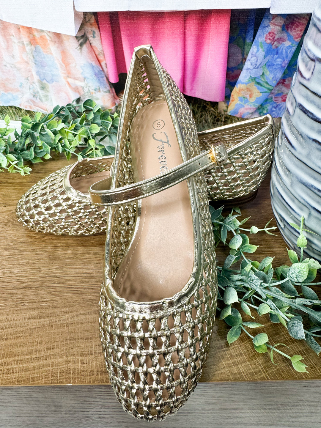 Woven Mary Jane Flats "Gold"