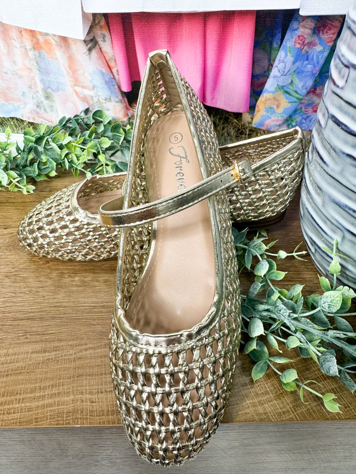 Woven Mary Jane Flats "Gold"