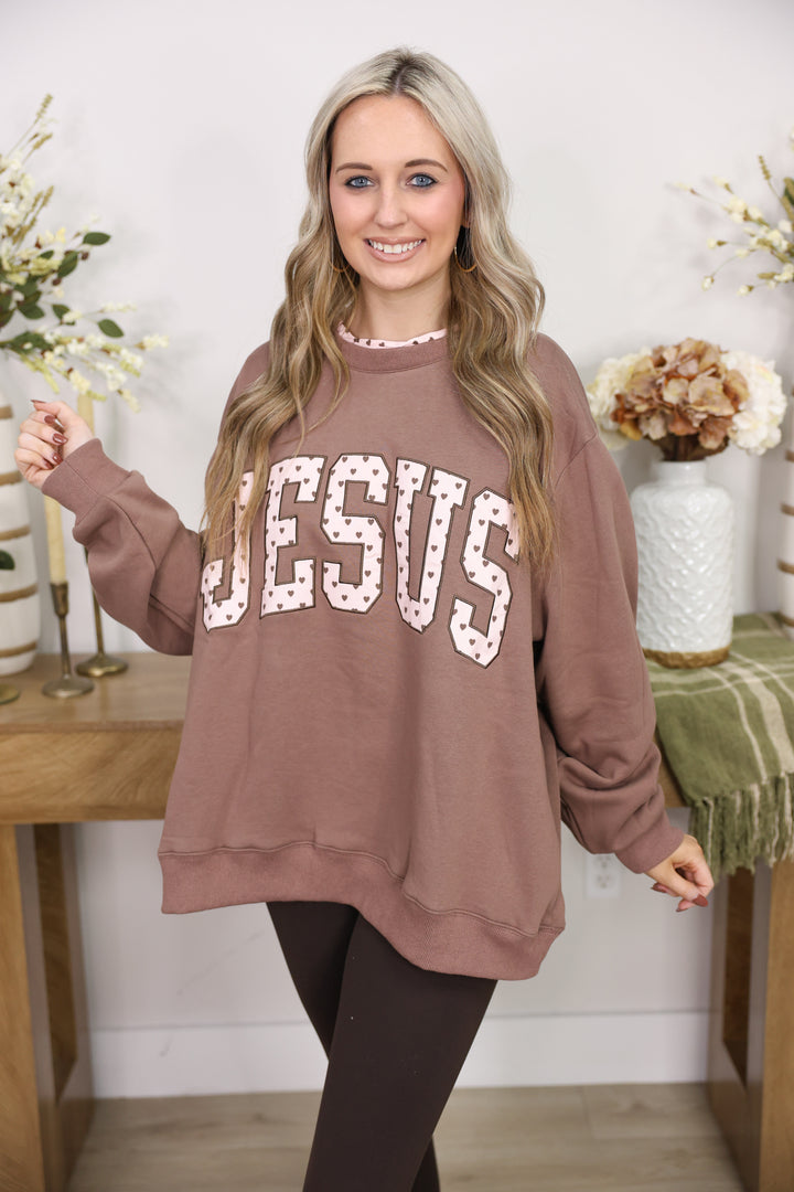 JESUS Embroidery Polka Dot Crew Neck "Brown"