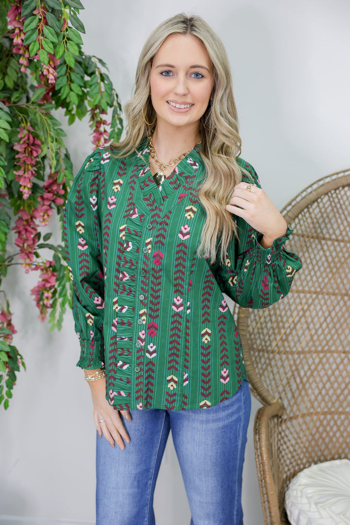 Color Spectrum Long Sleeve Top "Forest Green"