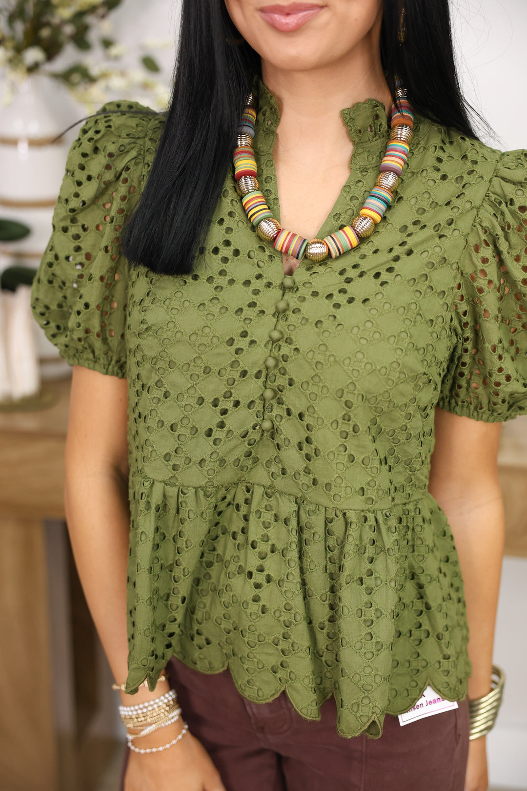 Everlasting Eyelet Top "Olive"