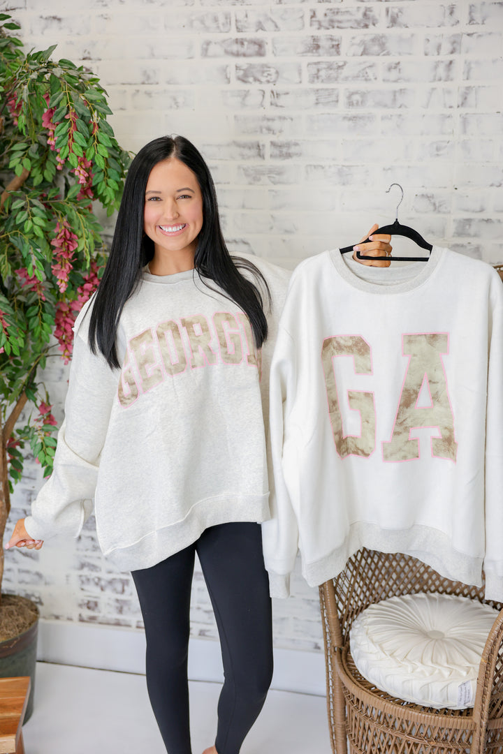 'GEORGIA & GA' Camo Reversible Mock Neck Sweatshirt