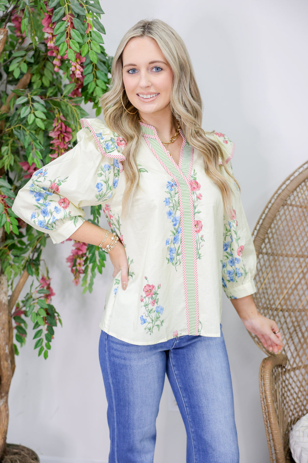 Mel Floral Top "Cream"