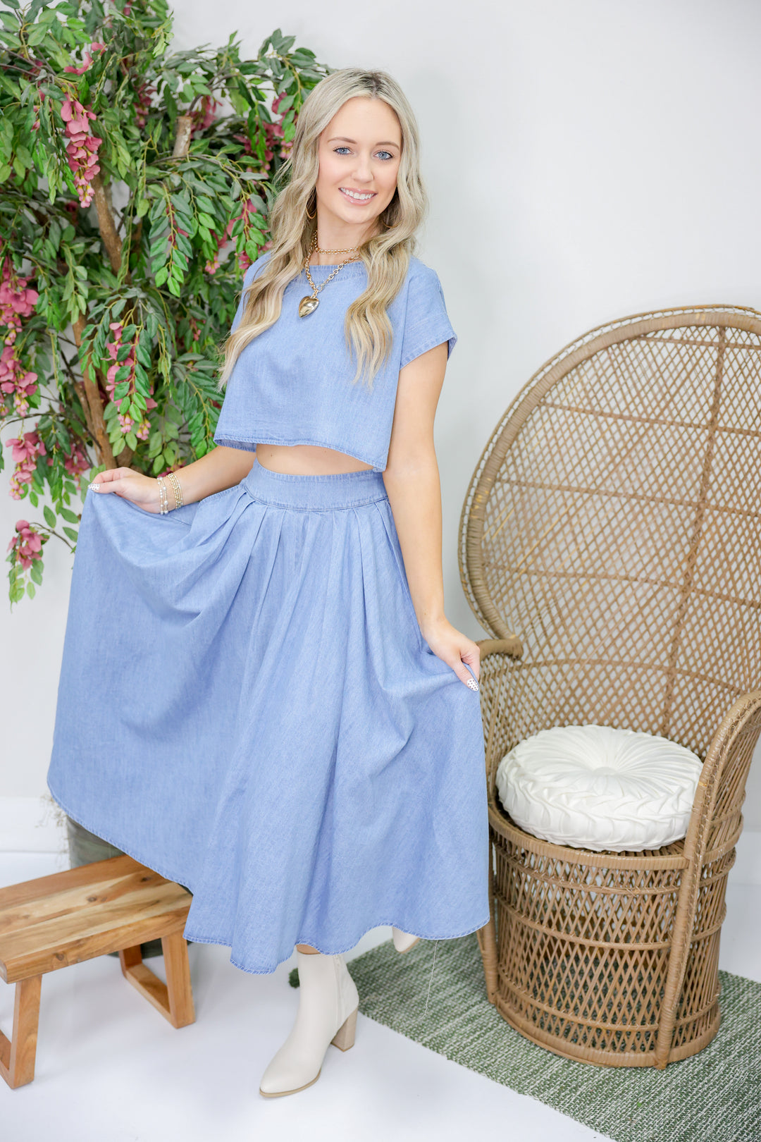 Darling Denim Midi Skirt Set