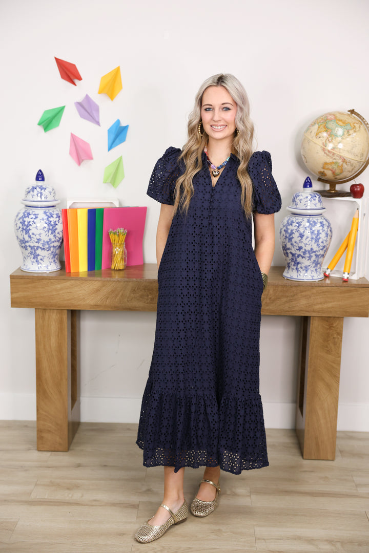 The Everlasting Eyelet Dress "Navy"