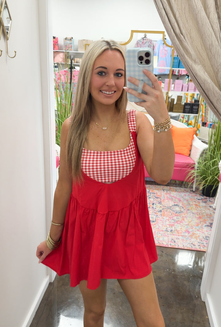 Double Layered Dress "Gingham Red"