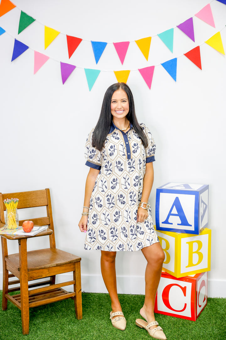 Wishful Thinking Dress "Navy/Cream"