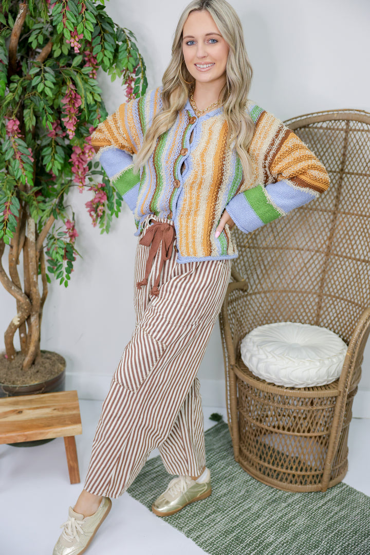 Multicolor Boho Style Button Front Sweater
