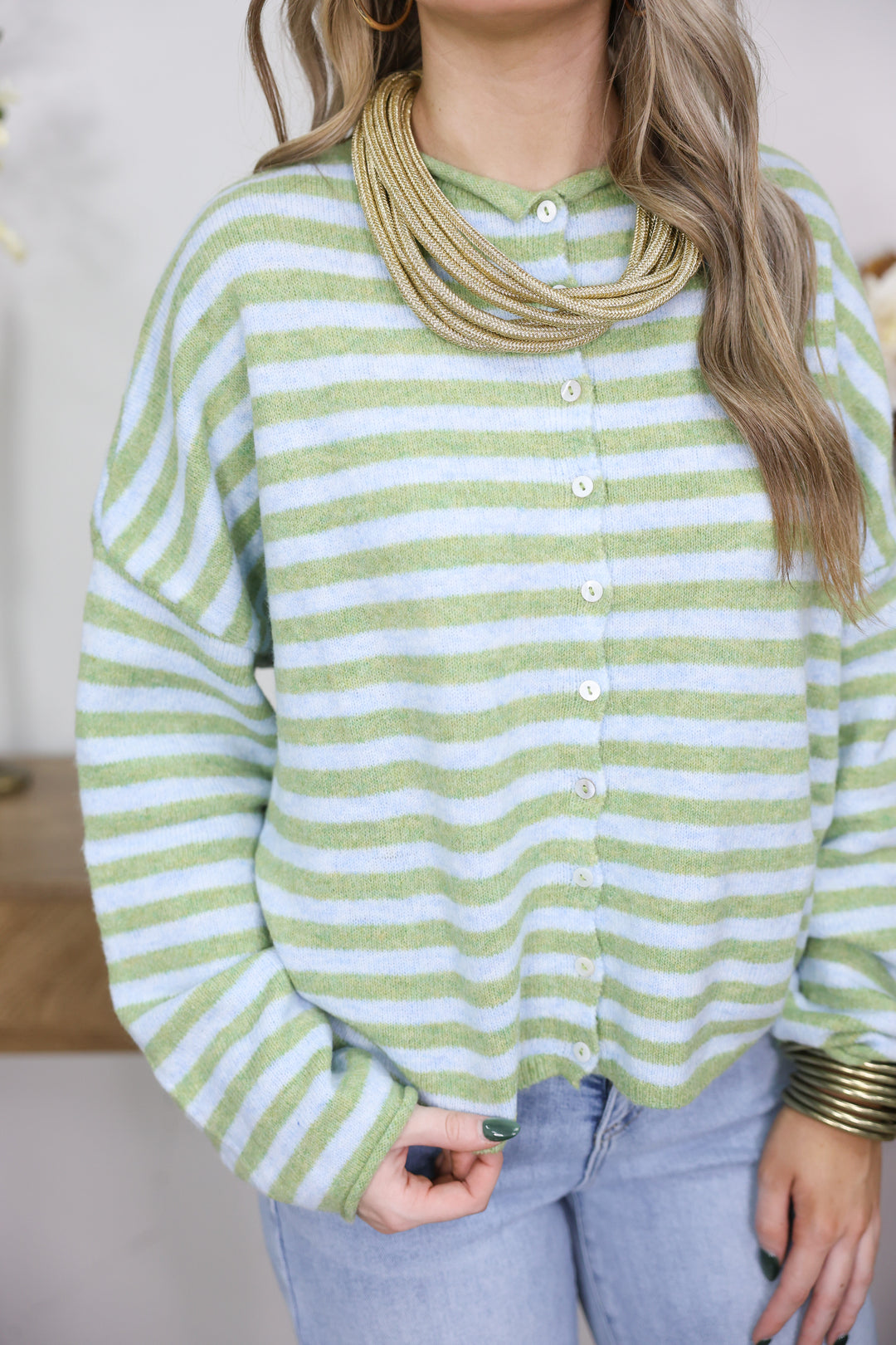 Striped Piper Cardigan "Matcha"
