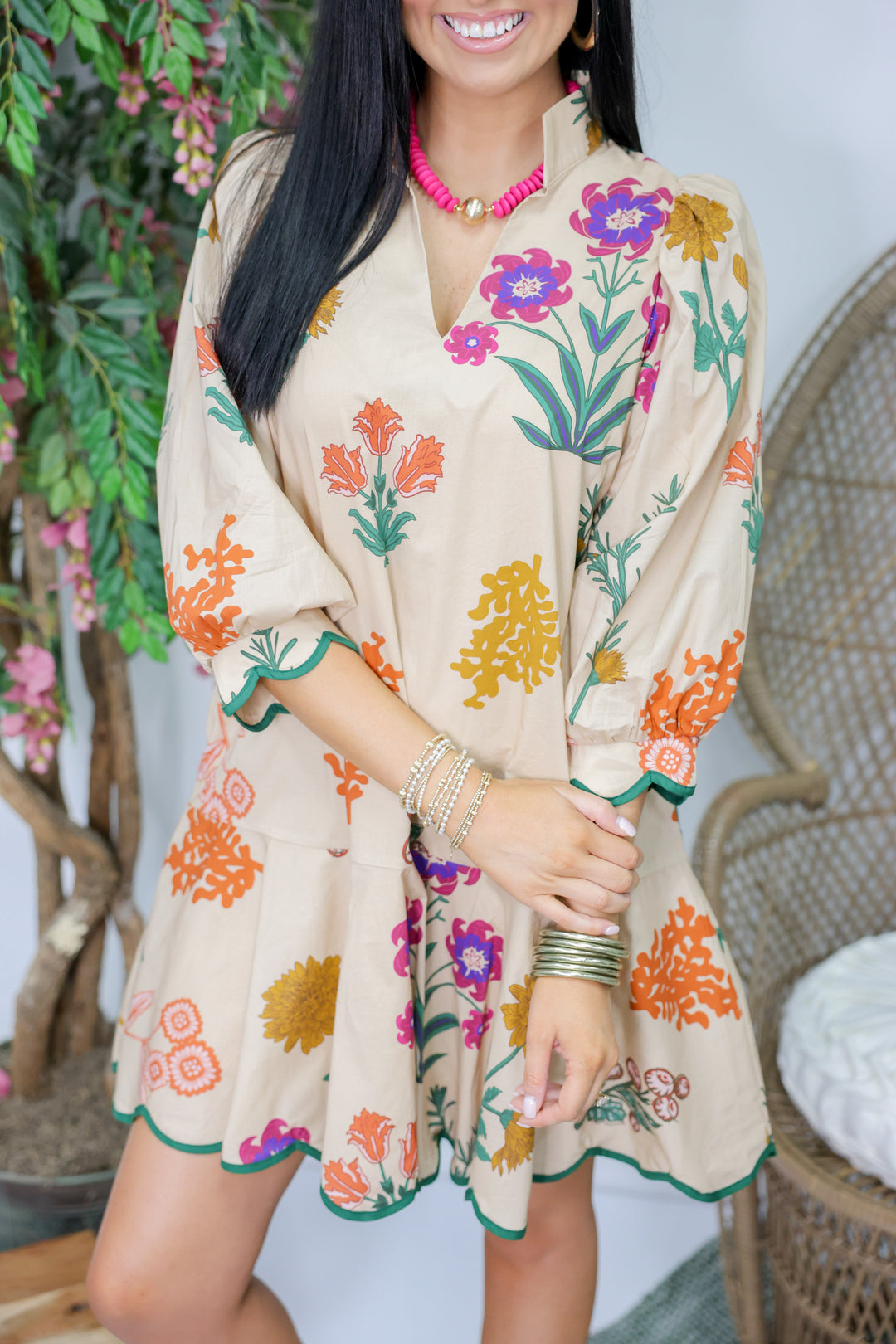Bloom in Fall Mini Dress "Taupe"