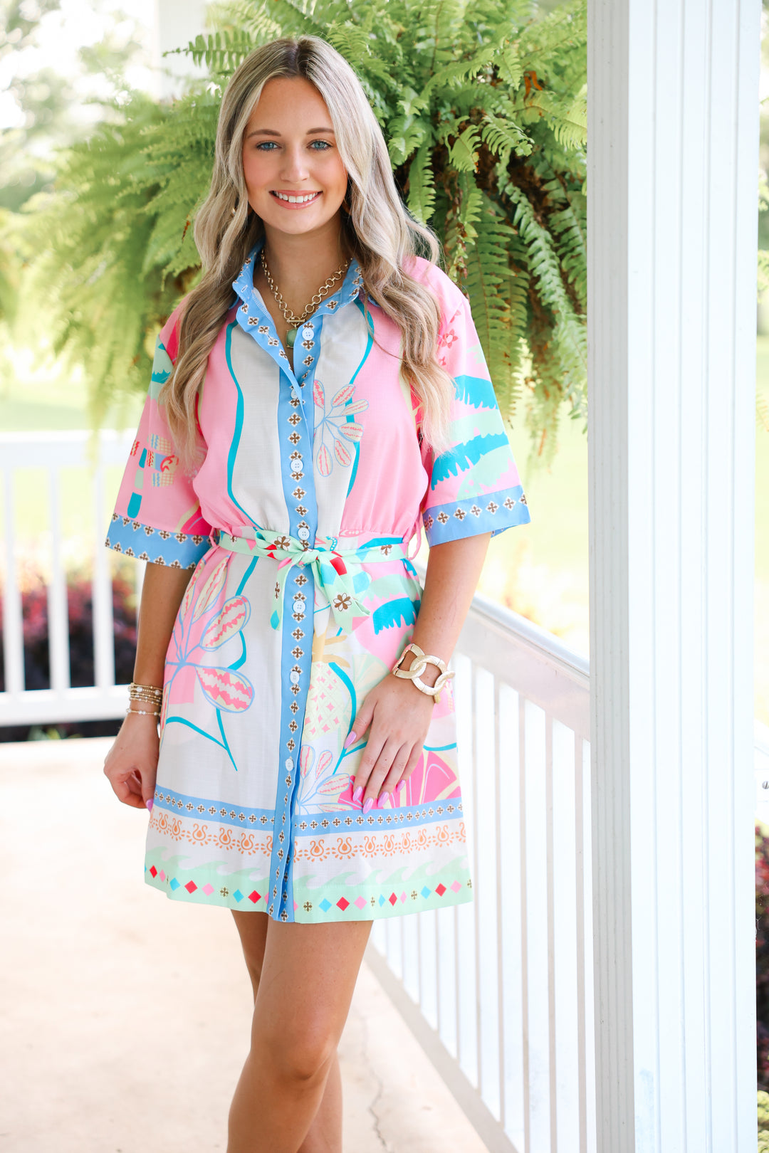 Seaside Stroll Belted Shirt Dress