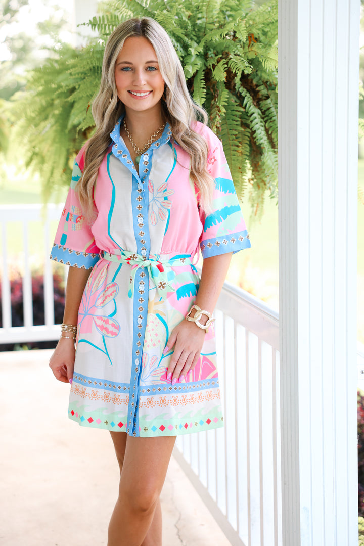 Seaside Stroll Belted Shirt Dress