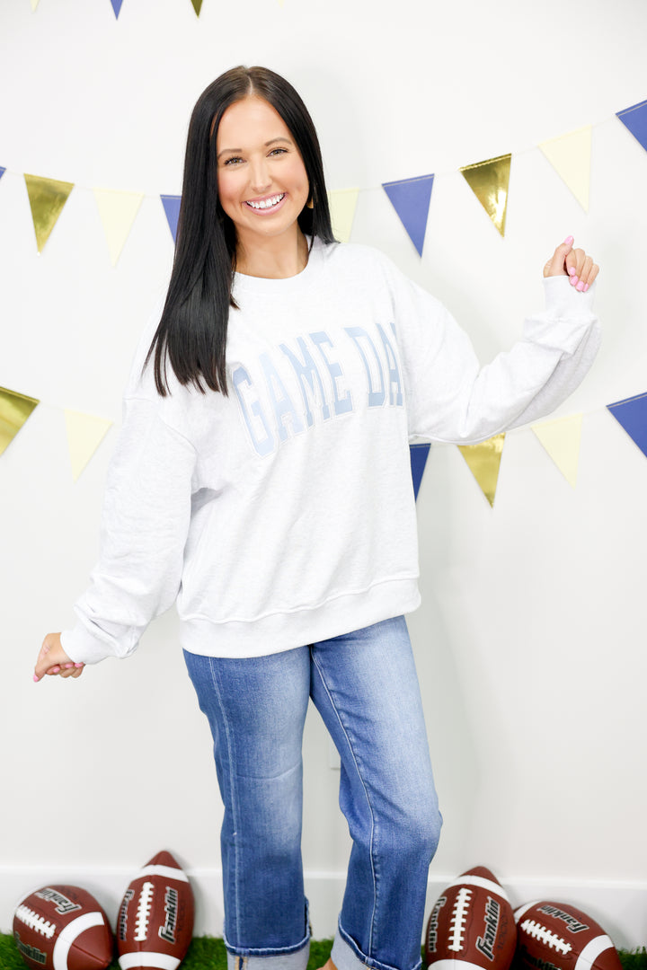 "Game Day" Embroidered Crew Neck Oversized Sweatshirt