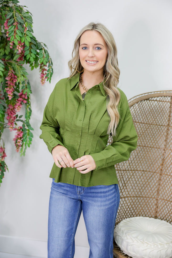 Long Sleeve Button Top "Olive"