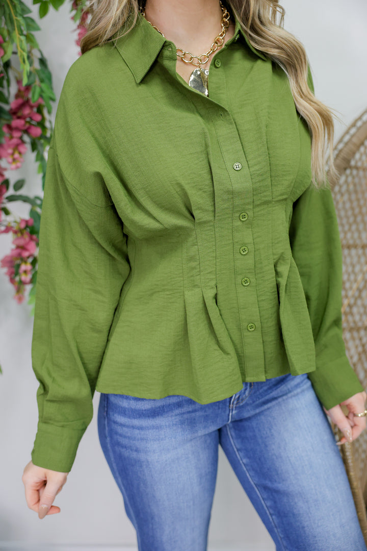 Long Sleeve Button Top "Olive"