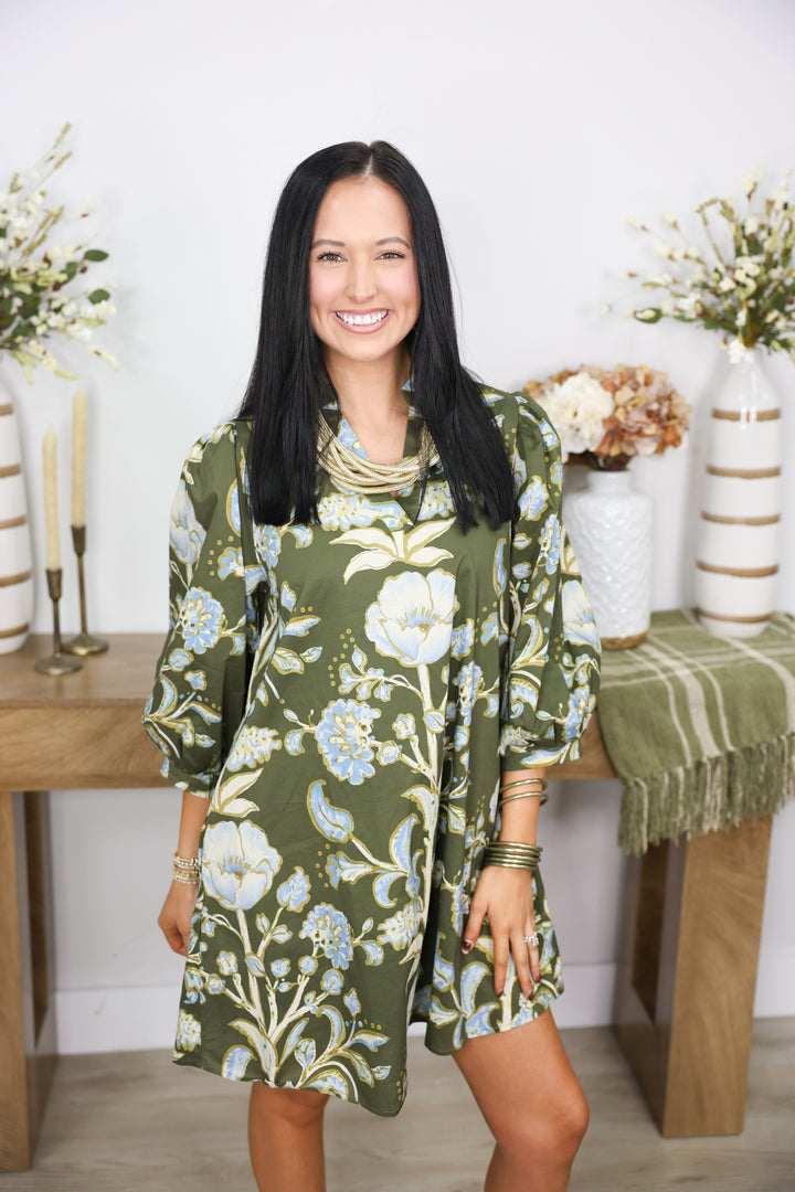 Olive & Blue Bloom Dress