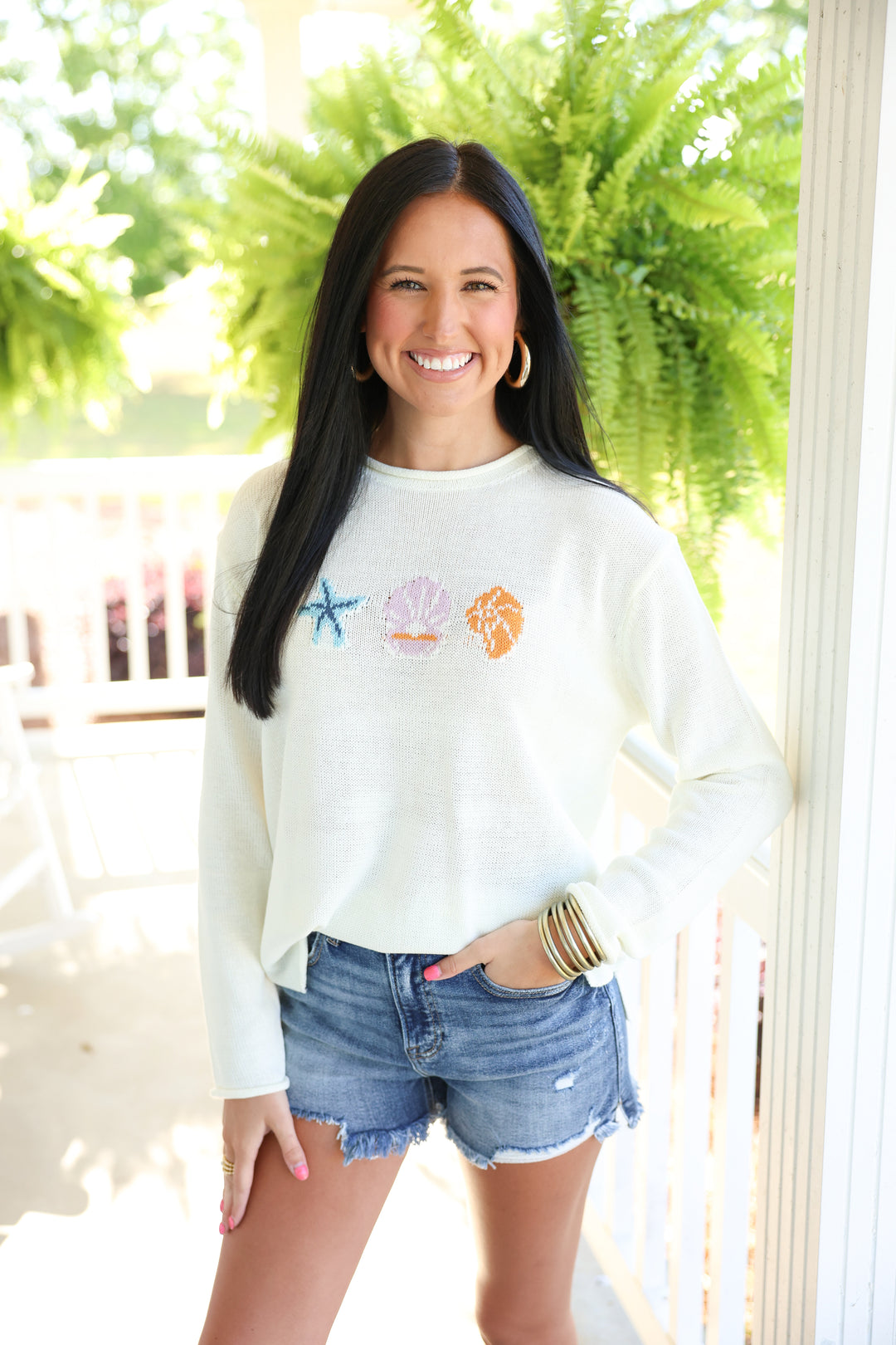 "SEA" Round Neck Long Sleeve Graphic Sweater