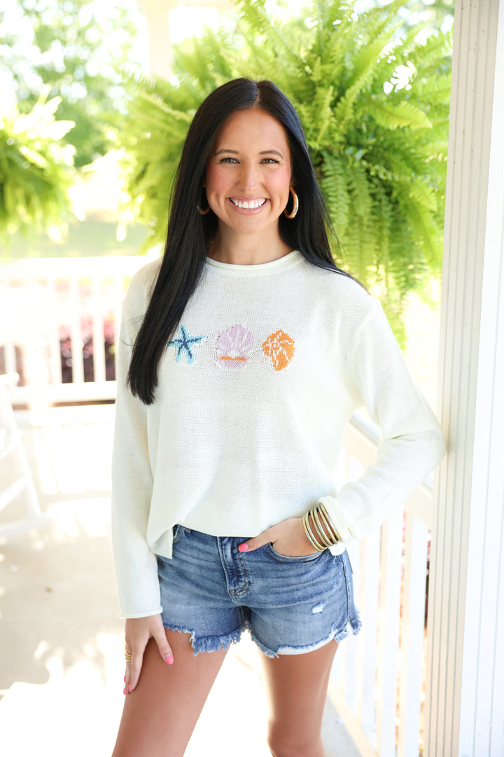 "SEA" Round Neck Long Sleeve Graphic Sweater