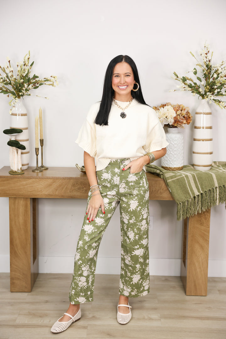 Willow Floral Print Pants "Olives"