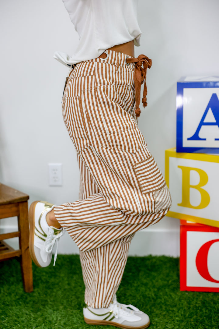 Striped Barrel Pants "Caramel"