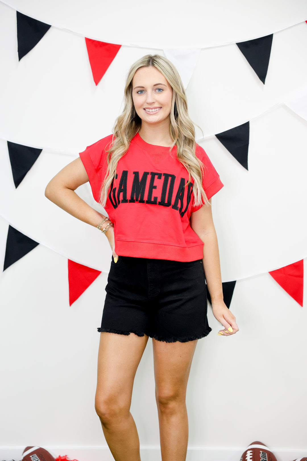Gameday Boxy Cropped Terry Top "Red/Black"