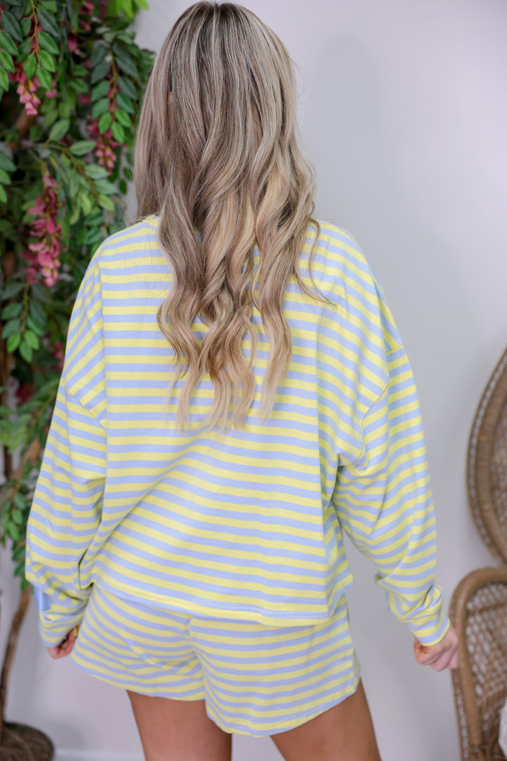 Striped Terry Shorts Set "Blue/Lemon"