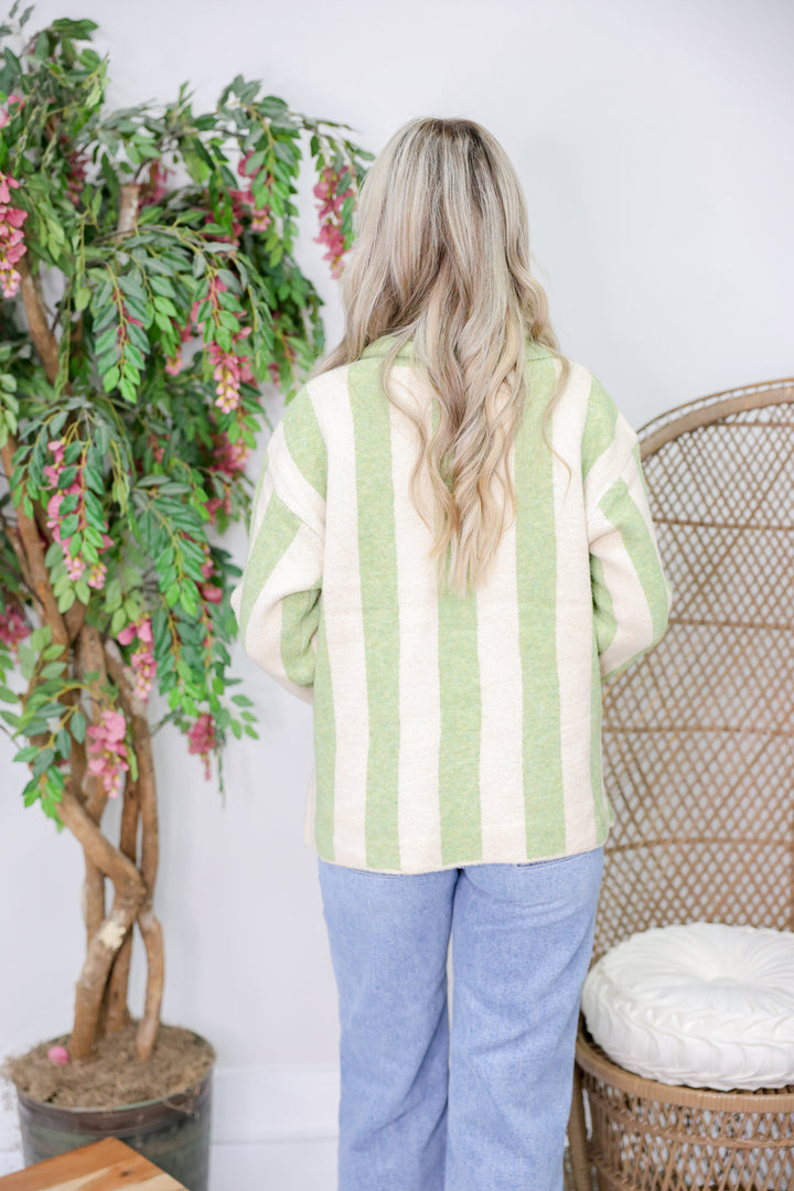 Striped Sweater Top With Front Buttoned "LT Olive"