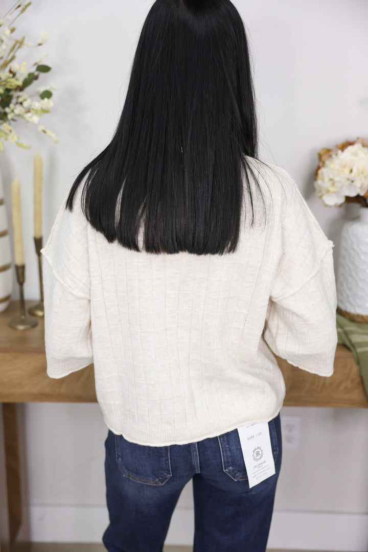Cropped Length Ribbed Knit Sweater "Oatmeal"