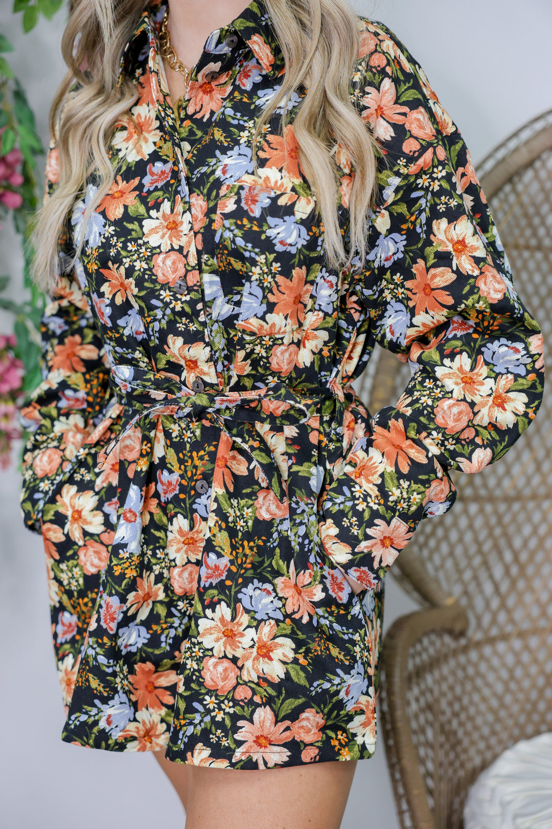 Serving Floral Looks Romper "Black Multi"