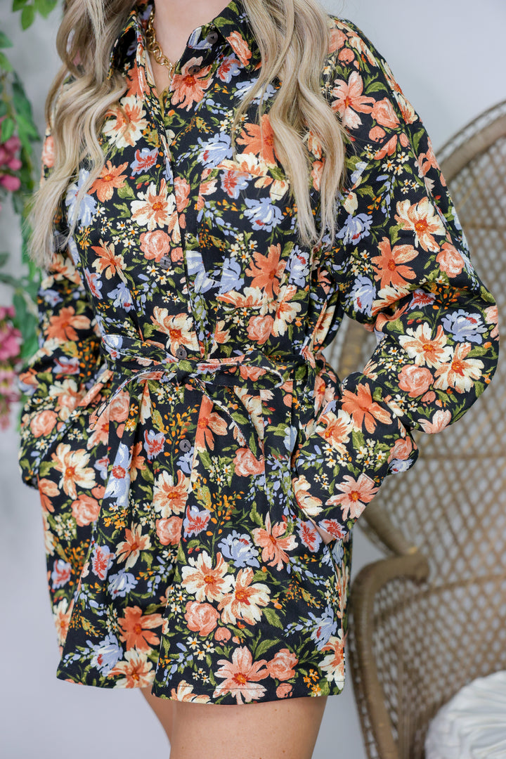 Serving Floral Looks Romper "Black Multi"