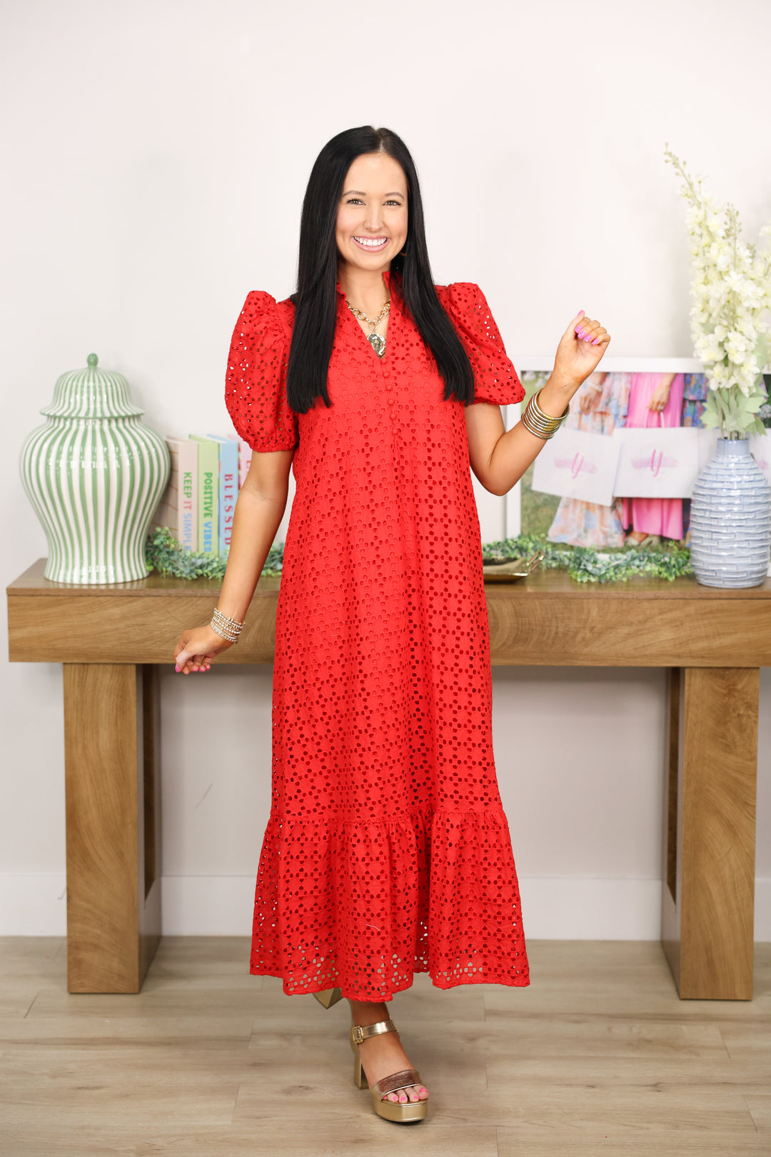 The Everlasting Eyelet Dress "Red"