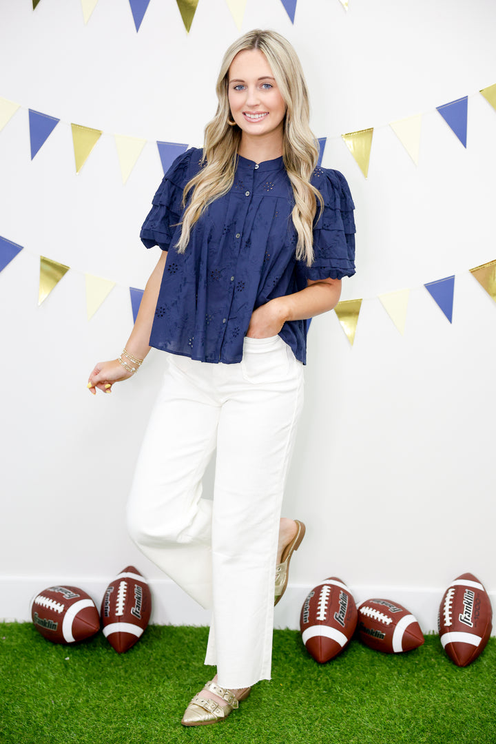 Full on Fabulous Top "Navy Eyelet"
