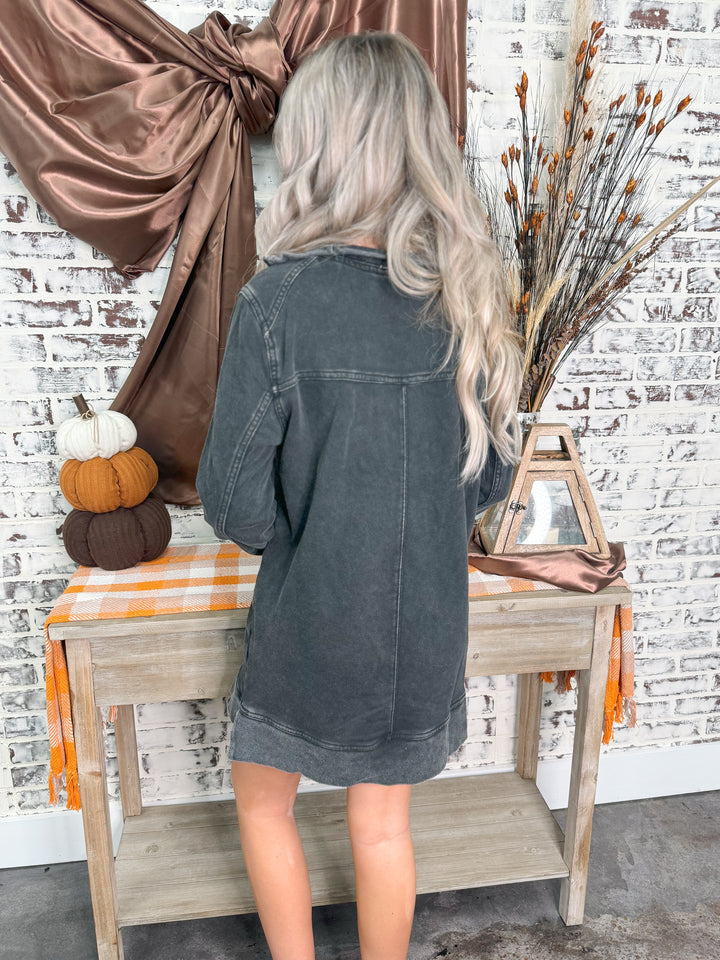 Washed Zip Up Dress "Black"