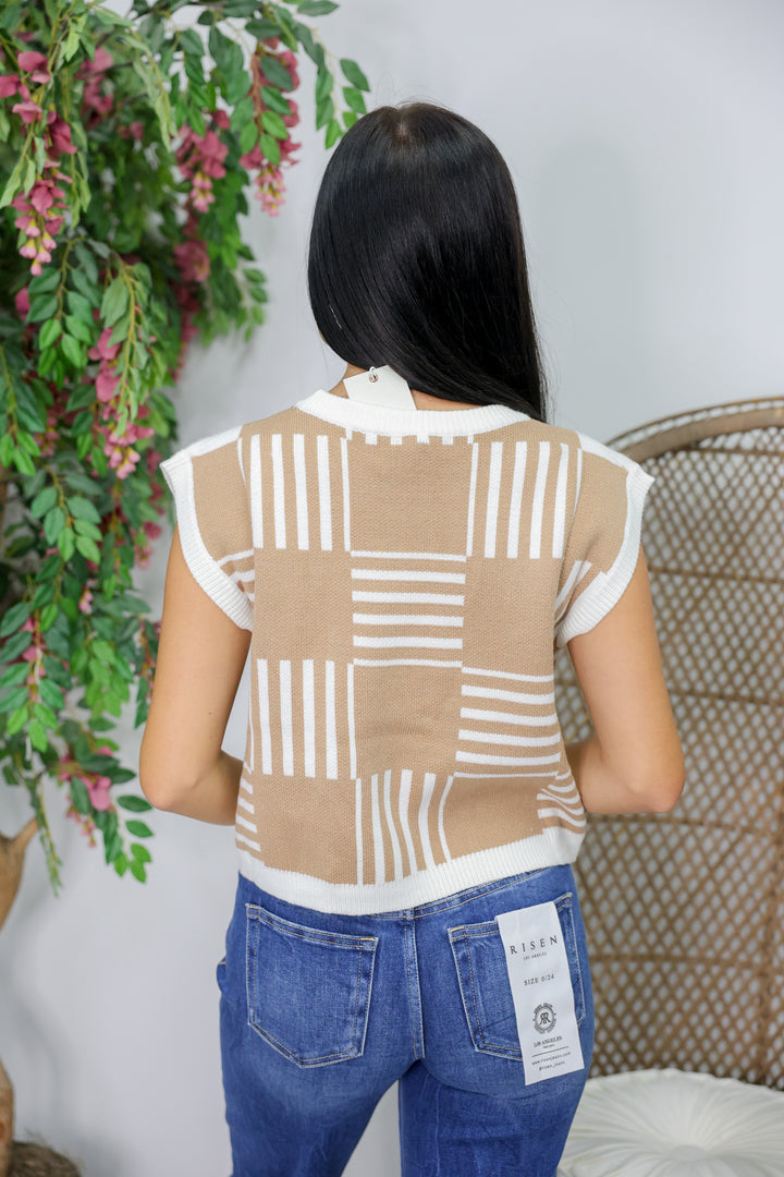 Checker Stripes Sleeveless Cropped Sweater "Coco"