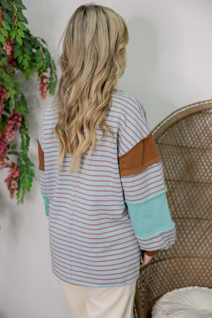 Colorblock Stripe Top "Dusty Blue"