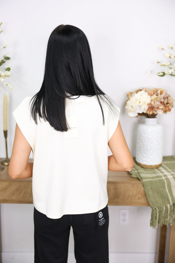 Solid Cap Sleeve Crew Neck Top "Ecru"