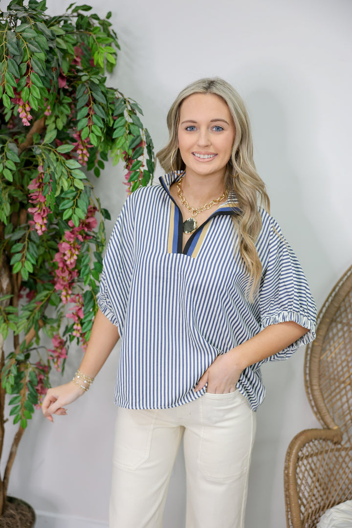 Sunday Stripes Top "Navy"