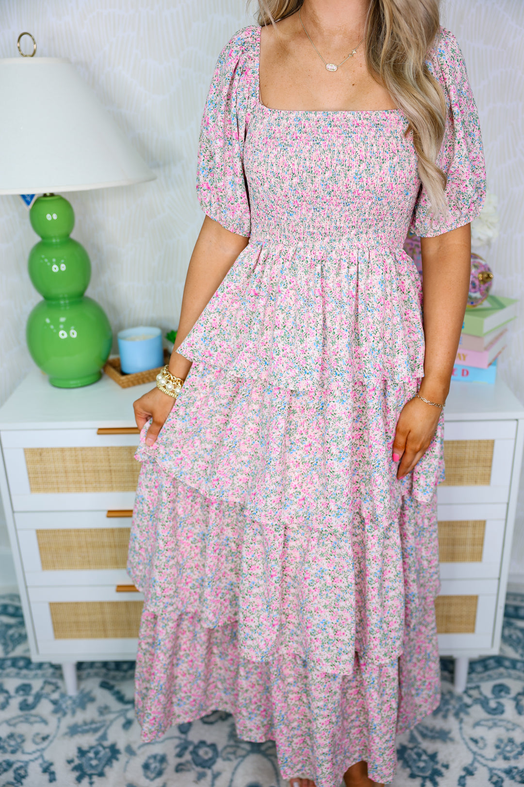 Spring Floral Smocked Maxi Dress