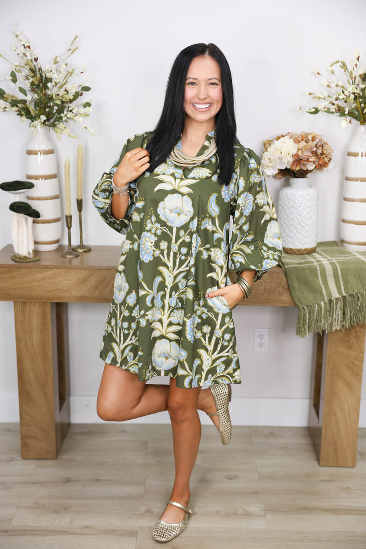 Olive & Blue Bloom Dress