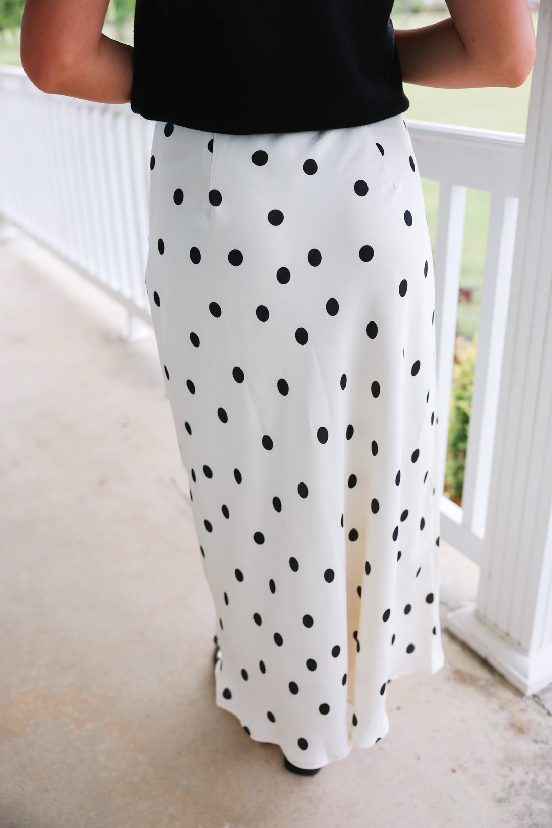 Woven Polka Dot Print Midi Skirt "Cream"