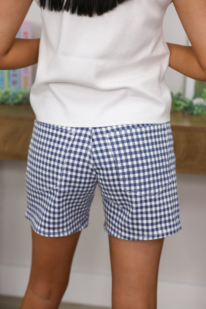 Navy Gingham Lightweight Shorts
