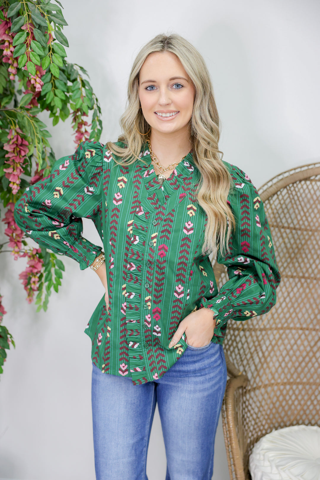 Color Spectrum Long Sleeve Top "Forest Green"