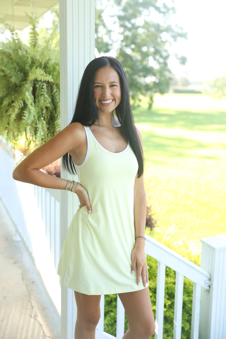 Butter Contrast Piping Mini Dress "Lemonilla/White"