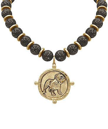 Gameday Bulldog & Bead Necklace "Black"